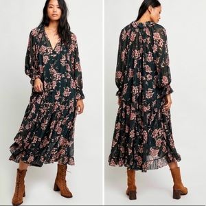 Free People Feeling Groovy Floral Maxi in Forest Combo (Green/pink) EUC M